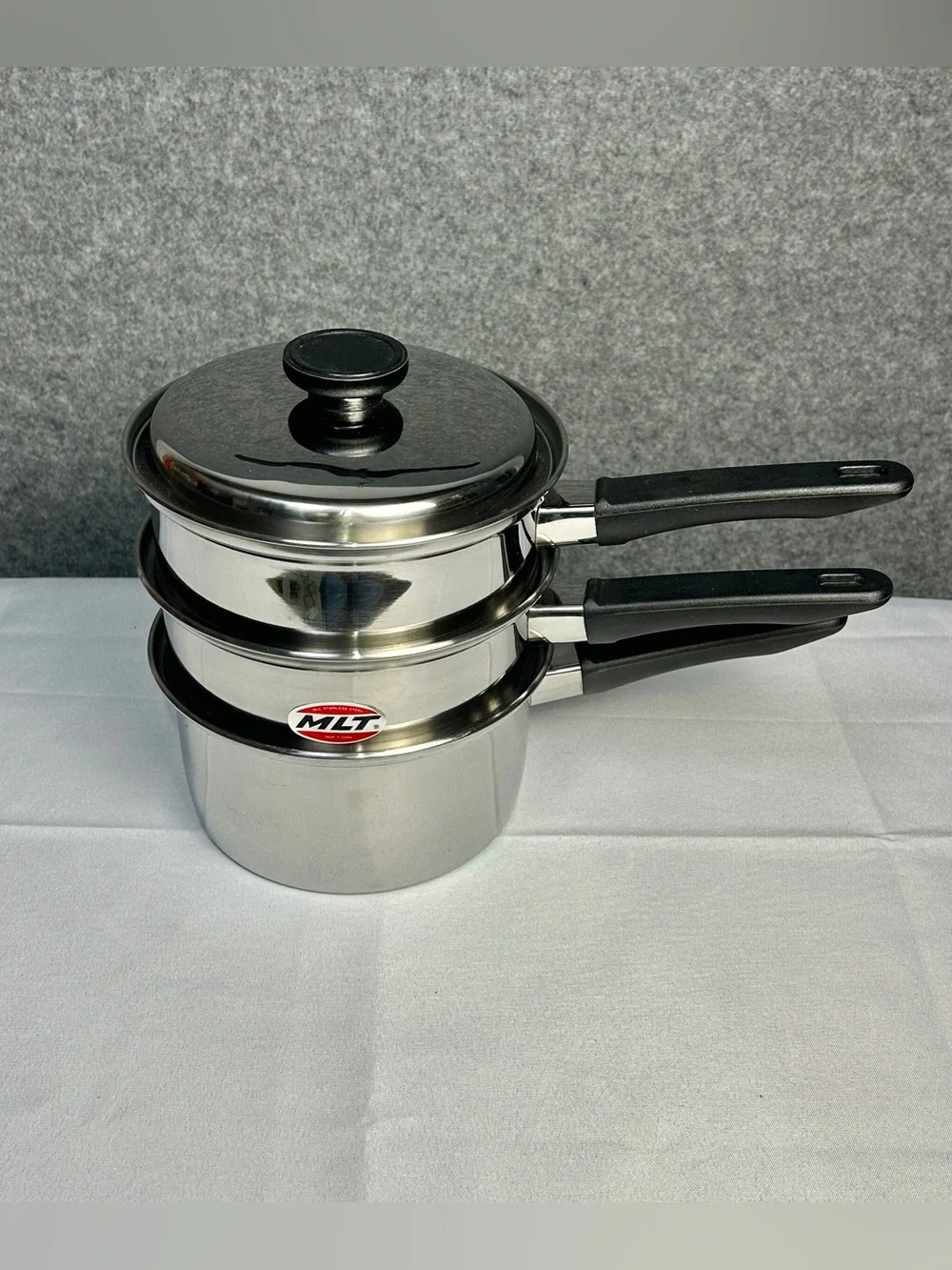 MLT Stainless Steel 4-Piece Saucepan Steamer Double Boiler Set with Lid 2qt New